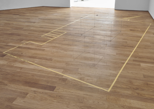 Joëlle Tuerlinckx, ‘STUDIO POCKET (blue period Fukushima 2011) with table (studio moment)’, 2011. Technique mixte. 180 x 148 x 190 cm. Collection Mudam Luxembourg. Donation 2023 – Gaby et Wilhelm Schürmann avec le soutien des membres du Cercle des collectionneurs du Mudam Luxembourg. Vue de l’exposition ‘Radio Luxembourg: Echoes across borders’, Mudam Luxembourg. Photo : Mareike Tocha © Mudam Luxembourg