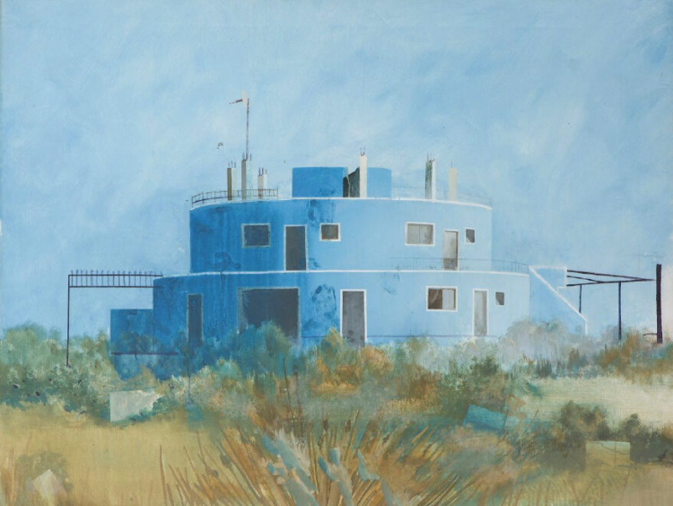 Edi Hila, ‘The Blue House’, 2000. Acrylique sur toile. 112 x 145,5 x 3 cm. Collection Mudam Luxembourg. Acquisition 2019 © Photo : Christian Aschman | Erna Hecey Gallery, Luxembourg