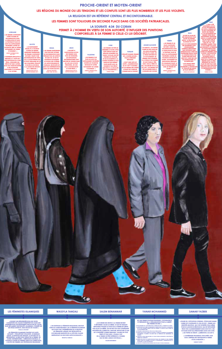 Berthe Lutgen, ‘La Marche des femmes’, 2017-2019 (détail). Huile sur toile, carton plume. Ensemble de 10 panneaux. 155 x 1000 cm. Collection Mudam Luxembourg – Musée d’Art Moderne Grand-Duc Jean. Acquisition 2023 © Berthe Lutgen