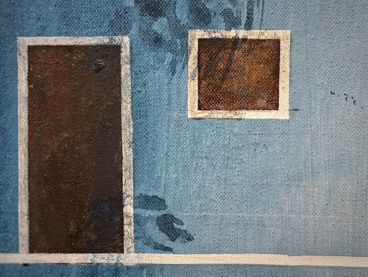 Edi Hila, ‘The Blue House‘, 2000 (détail). Acrylique sur toile. 112 x 145,5 x 3 cm. Collection Mudam Luxembourg. Acquisition 2019 © Mudam Luxembourg