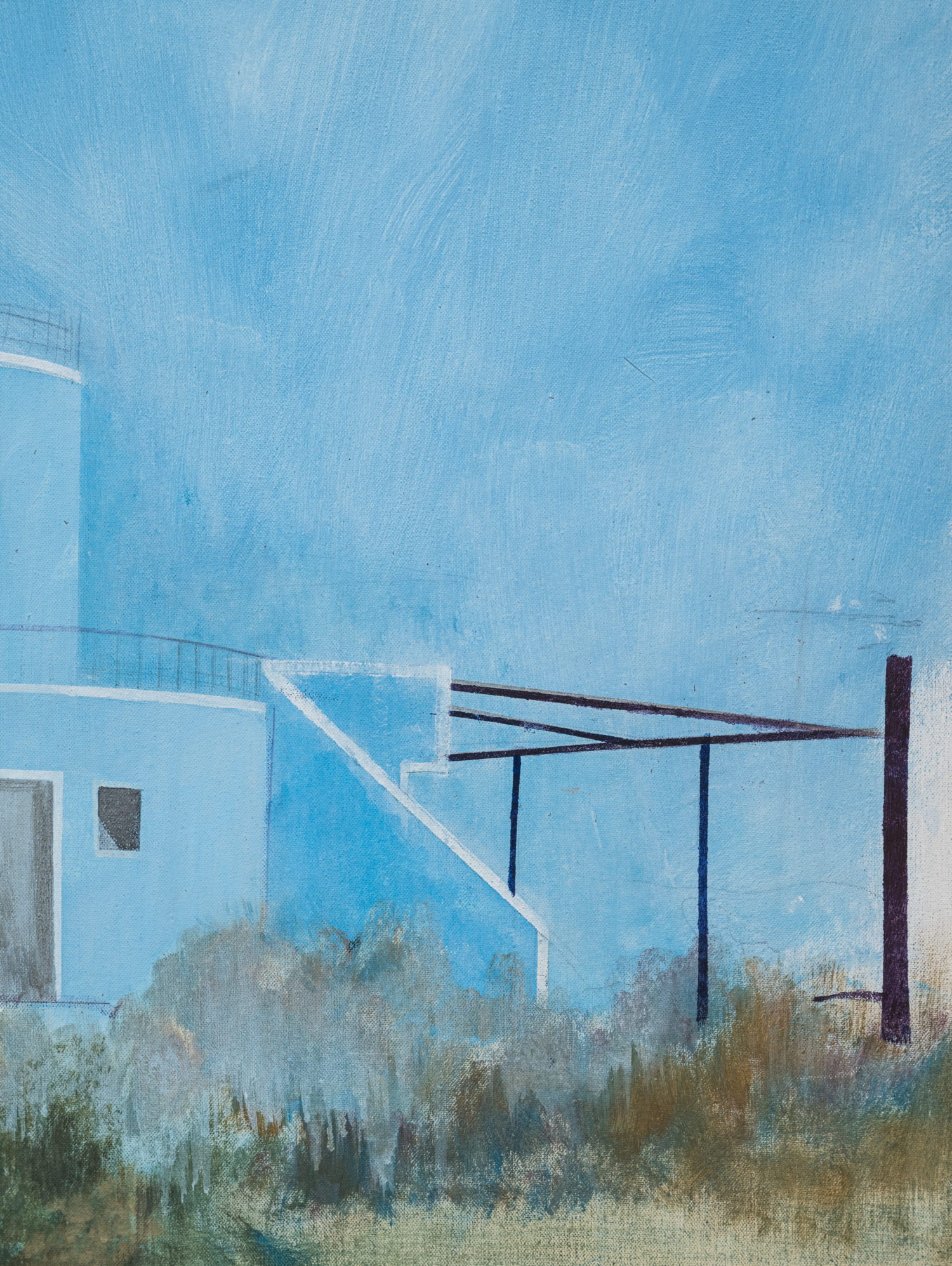 Exhibition view ‘Seven Paintings – Seven Encounters’, Mudam Luxembourg. Photo: Mike Zenari © Mudam Luxembourg. Edi Hila, ‘The Blue House’, 2000 (detail). Collection Mudam Luxembourg. Acquisition 2019